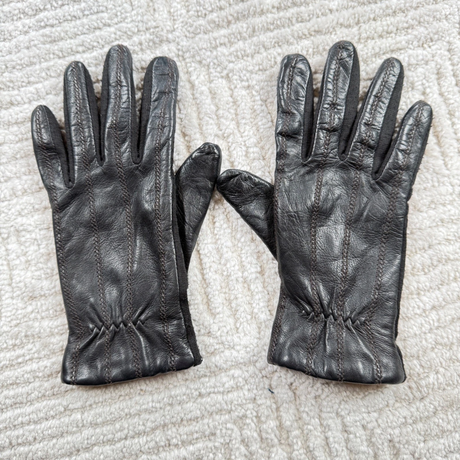 Fownes Brothers Leather Gloves Women's S/M Black Vintage Warm Sleek Utility