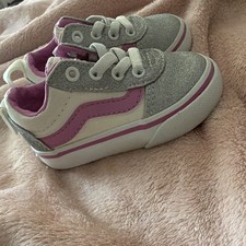 VANS Girls Low Top Glitter Canvas Lace-Up Sneakers Gray Pink US 4 EU 19