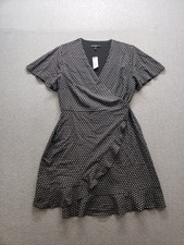 Banana Republic Women Wrap Dress 14 Black White Geometric V Neck Flutter Sleeve