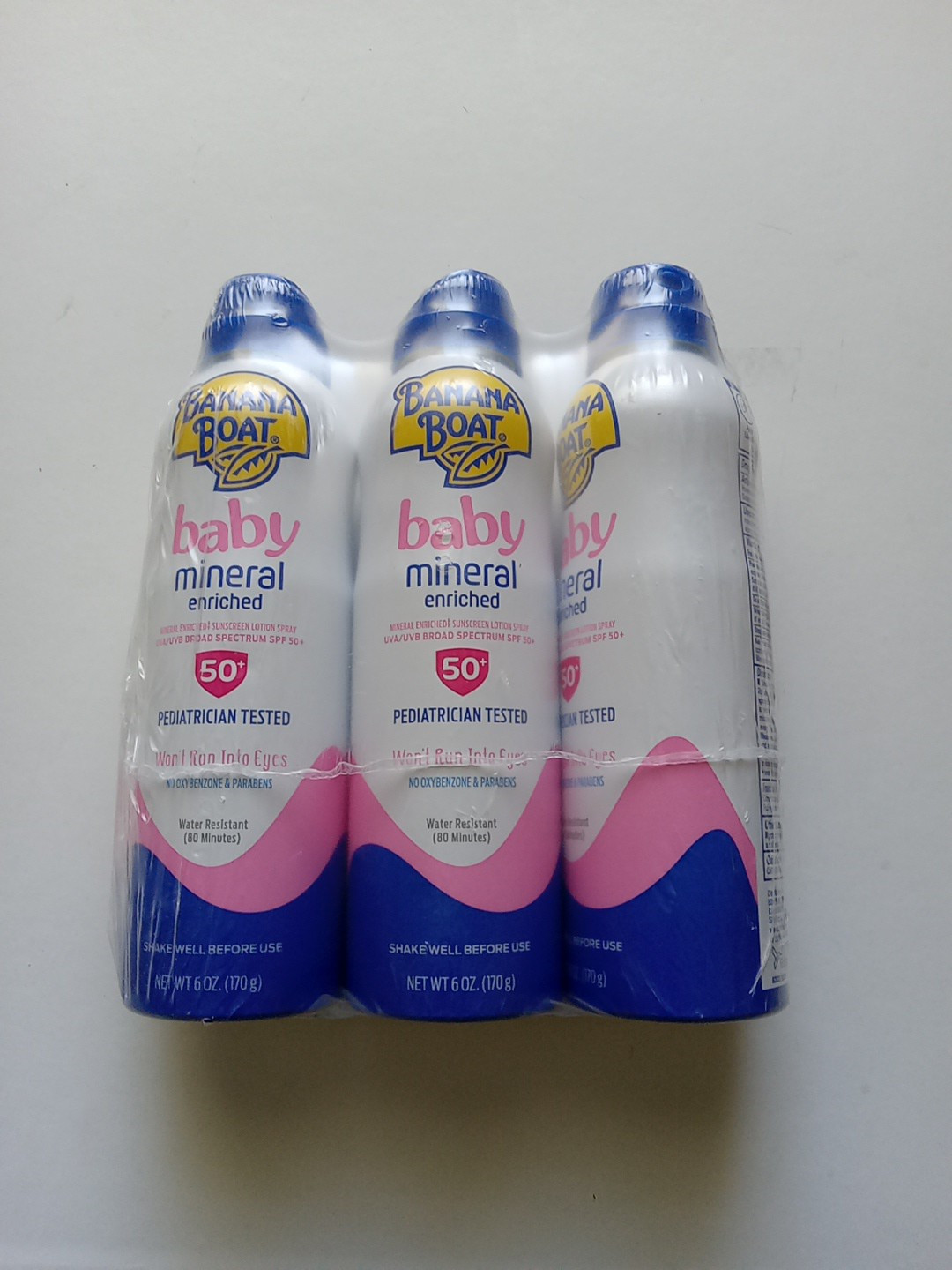 Banana Boat Baby Mineral Sunscreen Spray SPF 50+ 6oz 3-Pack Exp 06/24