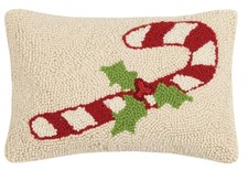 Peking Handicraft Candy Cane Hook Pillow 8X12, Red And White