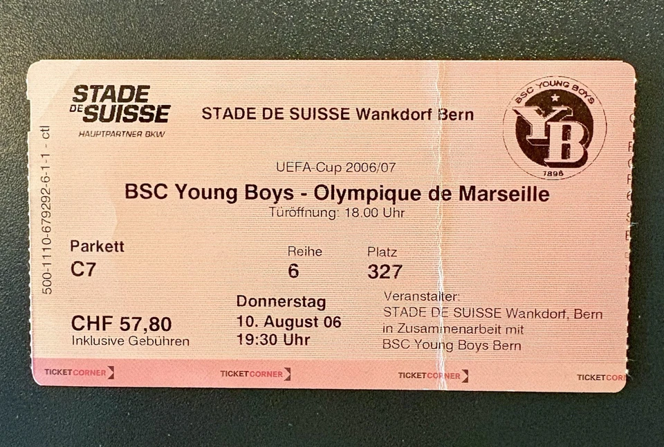 Football Ticket UEFA CUP - Young Boys Berne - Olympique Marseille - 10.08.2006 - Bild 1 von 3