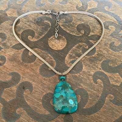 Barse Southwestern Sterling Silver Turquoise Suede Leather Necklace