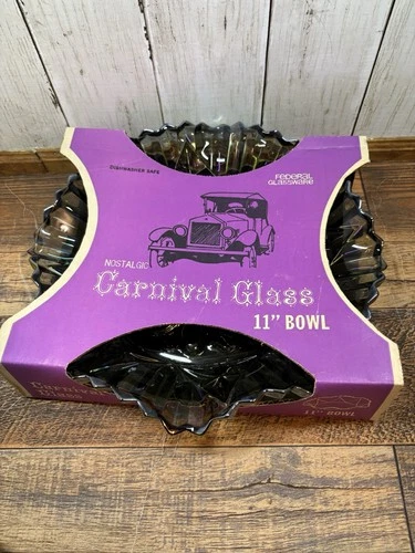 Vintage Federal Glass 11" Bowl Smoke Iridescent Carnival Depression Glass NEW