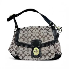 Vintage Y2K COACH F12857 Ali Legacy Brown Signature Turnlock Large Hobo Bag