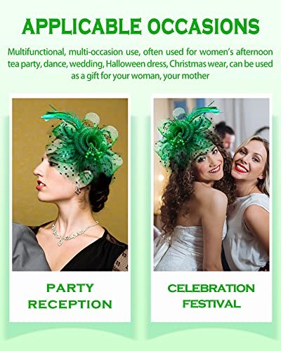 Halloween Fascinators Hat for Women Tea Party Feather Headband Mardi Dark Green - Picture 5 of 7