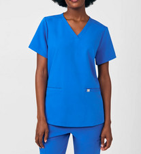 Beyond Scrubs SBT107 Unity Women  s 3-Pocket V-Neck Scrub Top Royal Size Large