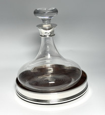 Vintage Dartington Crystal Decanter Sterling Silver Collar Wood Coaster Stand