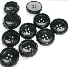 LOT OF 11 BLACK 1 inch 4 Hole indent center flatback Buttons, NEW