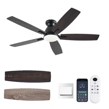 52 Inch Brown Modern Ceiling Fans with Lights, Low Profile Ceiling Fan with R...