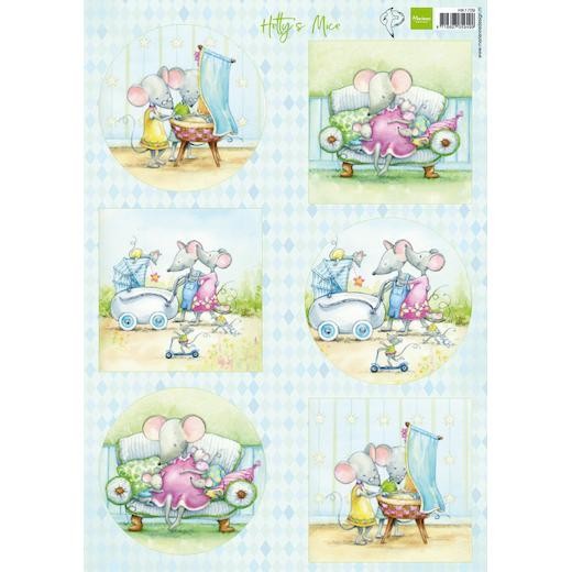 Marianne Design A4 Cardtoppers Sheet - Hetty's Mice Baby HK1709
