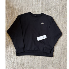 alo Black Crew Neck Pullover Sweatshirt Women Logo Accent Long Sleeve