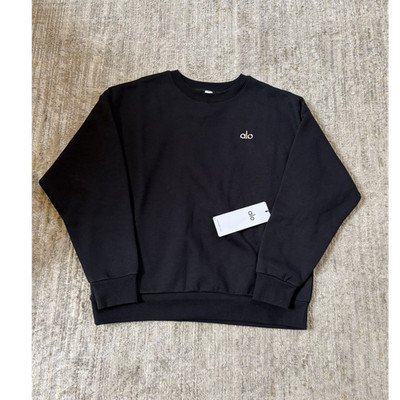 alo Black Crew Neck Pullover Sweatshirt Women Logo Accent Long Sleeve
