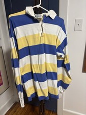 Vintage Lands’ End Rugby Shirt Blue and Yellow Striped Men's XL Made In USA 80s