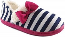 Wonder Nation NWT Toddler Girls 4 Navy Blue Striped Slippers w/ Sherpa Lining