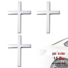 3pcs 3D Cross Stickers for Car, 2.5x1.8in/6.3x4.57cm Metal Jesus Cross silver