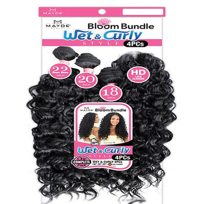 Mayde Beauty Bloom Bundle Deep Curl Weave Multipack Closure Wet Curly 4Pcs