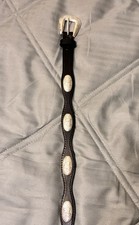 Silver Creek Black Leather Belt With Silver Conchos With Designs Of Hearts
