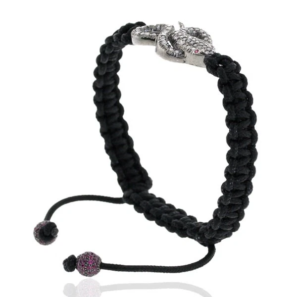 925 Sterling Silver Diamond Ruby Snake Macrame Bracelet For Women - Image 3 of 4
