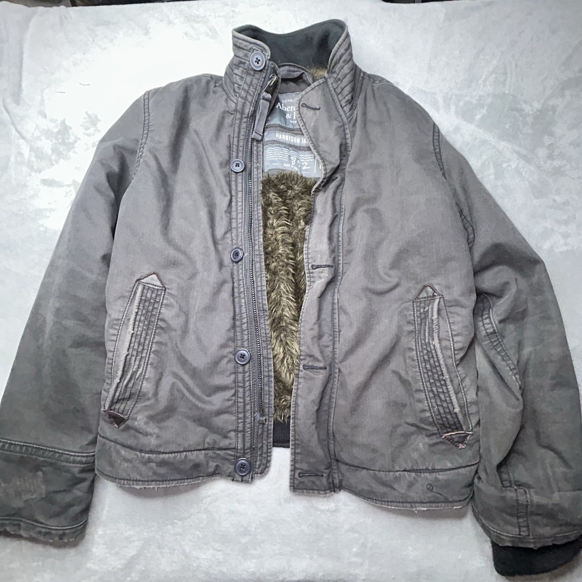 Vintage Abercrombie And Fitch Harrison Jacket Mens L Gray Faux Fur Vintage Abercrombie And Fitch Harrison Jacket Mens L Gray Faux Fur