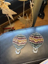Vintage Pair Faux Stained Glass Hot Air Balloon Sun Catcher