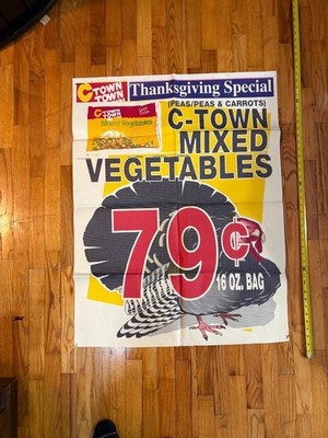 Lot of 2 Vintage Supermarket Deli Poster Thanksgiving Cheese Ham Turkey