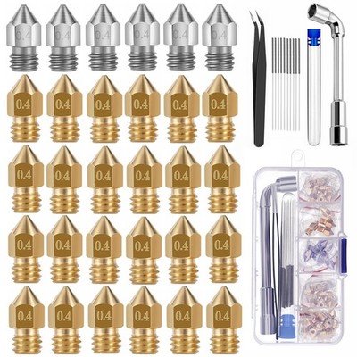 30 Stück Düsen, 0,4 mm Düsen,3D-Drucker Messing,Stainless Steel-Hotend-Düsen mit