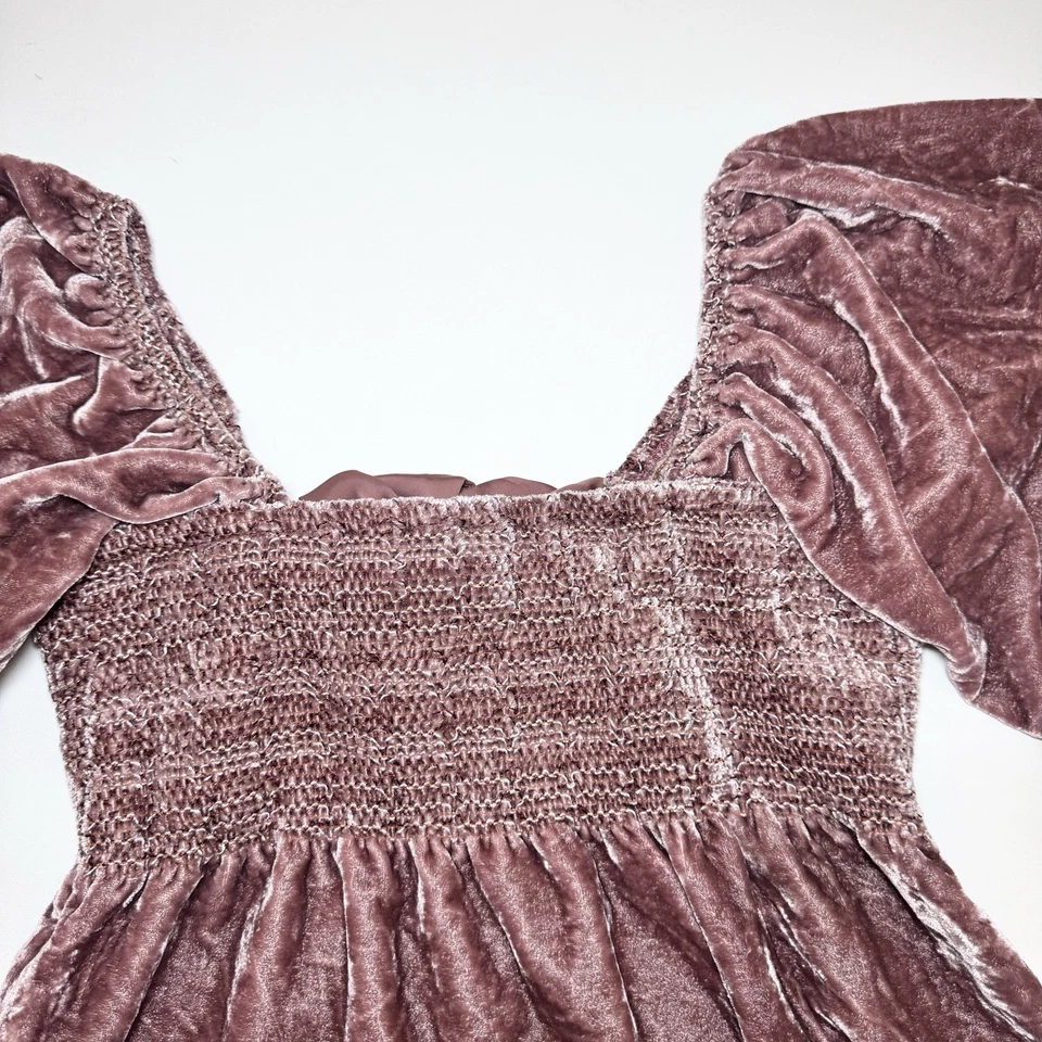 Mini Vestido Free People Terciopelo Fácil de Amar M Boho Babydoll en Grosella Seca Foto 3 de 4