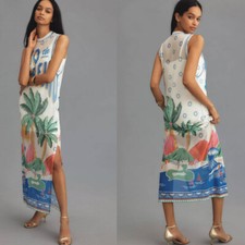 Farm Rio Anthropologie Graphic Mesh Midi Dress Sz L