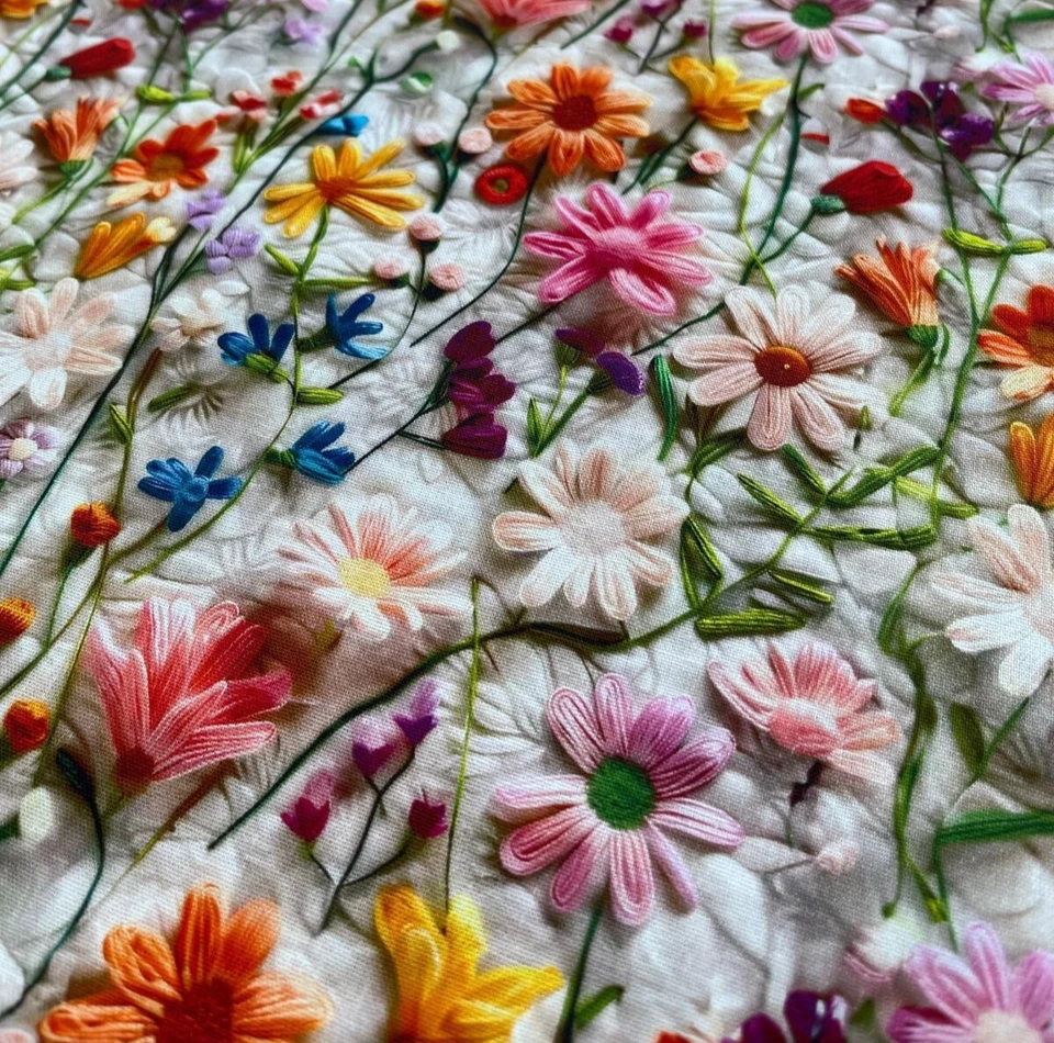 Stoff Meterware Baumwollstoff Patchwork 50 cm Frühling Blumen Natur 3D-Effekt - Bild 4 von 4