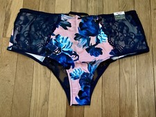 Plus Size 18/20 Lane Bryant Cacique Mid Waist Cheeky Panty Navy Blue Pink Lace