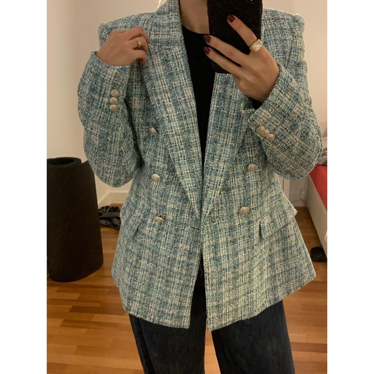 ジャケット・アウター Double Breasted Twill Long Blazer BX785_BK0001