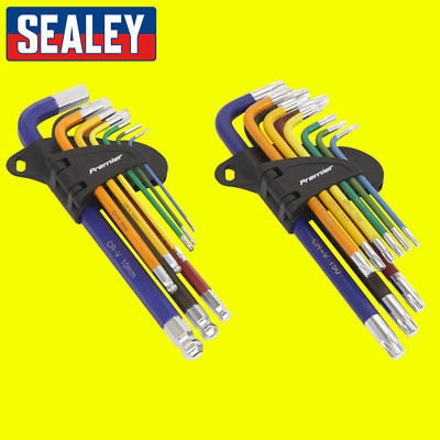 Sealey langes Kugelnde Inbussechskantschlüssel + Torx Trx Stern Doppelpack mehrfarbiges Set