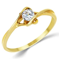 14K Solid Yellow Gold CZ Cubic Zirconia Solitaire Engagement Promise Ring