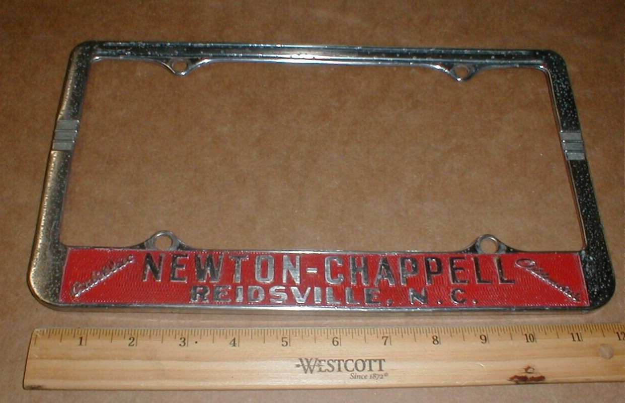 NewtonChappell vtg Metal License Plate tag frame Reidsville NC Olds
