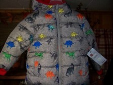SWISS TECH BOYS TODDLER DINOSAUR THEME HOODED JACKET SIZE 18M GRAY ZIPPER FRONT