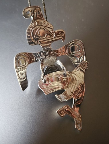 Northwest native North American silver Thunderbird Whale pendant Indigenous art - Picture 6 of 7