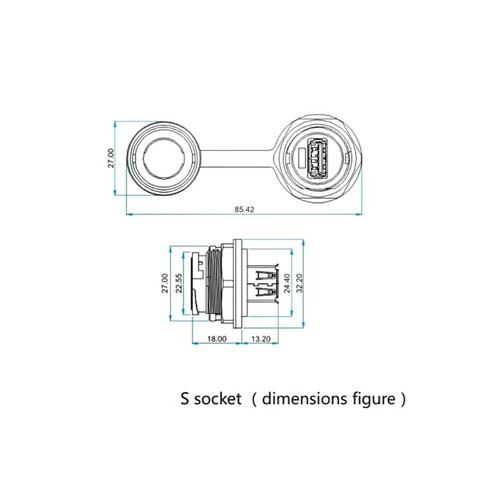 USB 2.0 3.0 Female Socket Plug Panel Mount Adapter Waterproof Connector With Cap - Picture 6 of 6