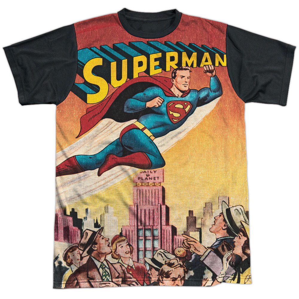 Superman City Flying Adult Halloween Costume T Shirt (Black Back), S-3XL