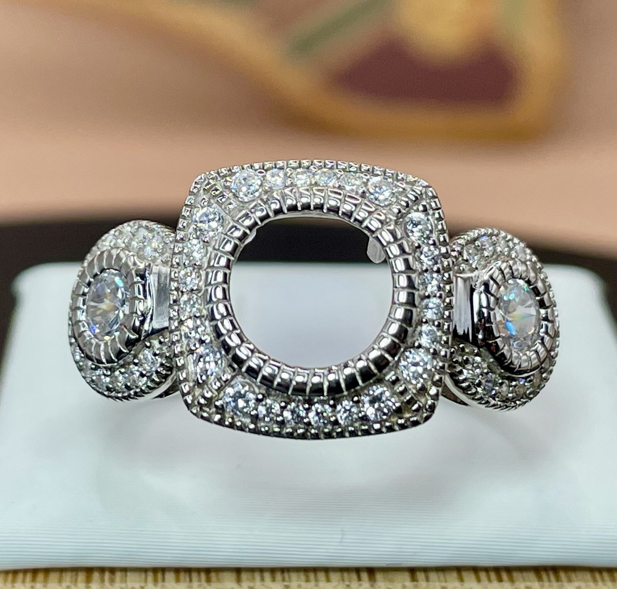 8mm Round Natural White Zircon Sterling Silver Semi Mount Ring