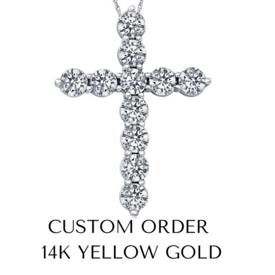 3 Carat (ctw) Diamond Cross Pendant 14k Yellow Gold Necklace 1 1/4''