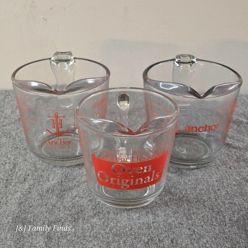 Vtg Anchor Hocking 2 Cup 16oz Measuring Cups LOT Of 3 USA Made 1/2 Litre - Image 2 of 4
