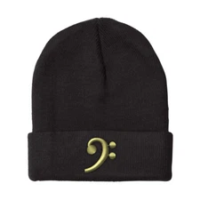 Beanies for Men Black Bass Clef Gold Embroidery Winter Hats Women Skull Cap