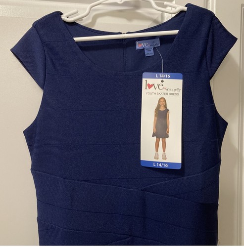 LOVE Ava & Yelly Preppy Blue A-line Skater Dress NWT Youth Girls L 14/16 Lined - Picture 3 of 4