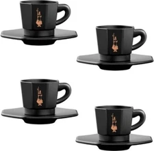 Bialetti Octagonal 8 Face Espresso Cups Set Of 4 With Saucer White or Black