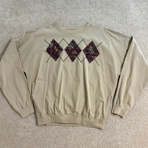Quitman Argyle Paisley Print Cotton Sweatshirt Pullover Crew Neck Mens L