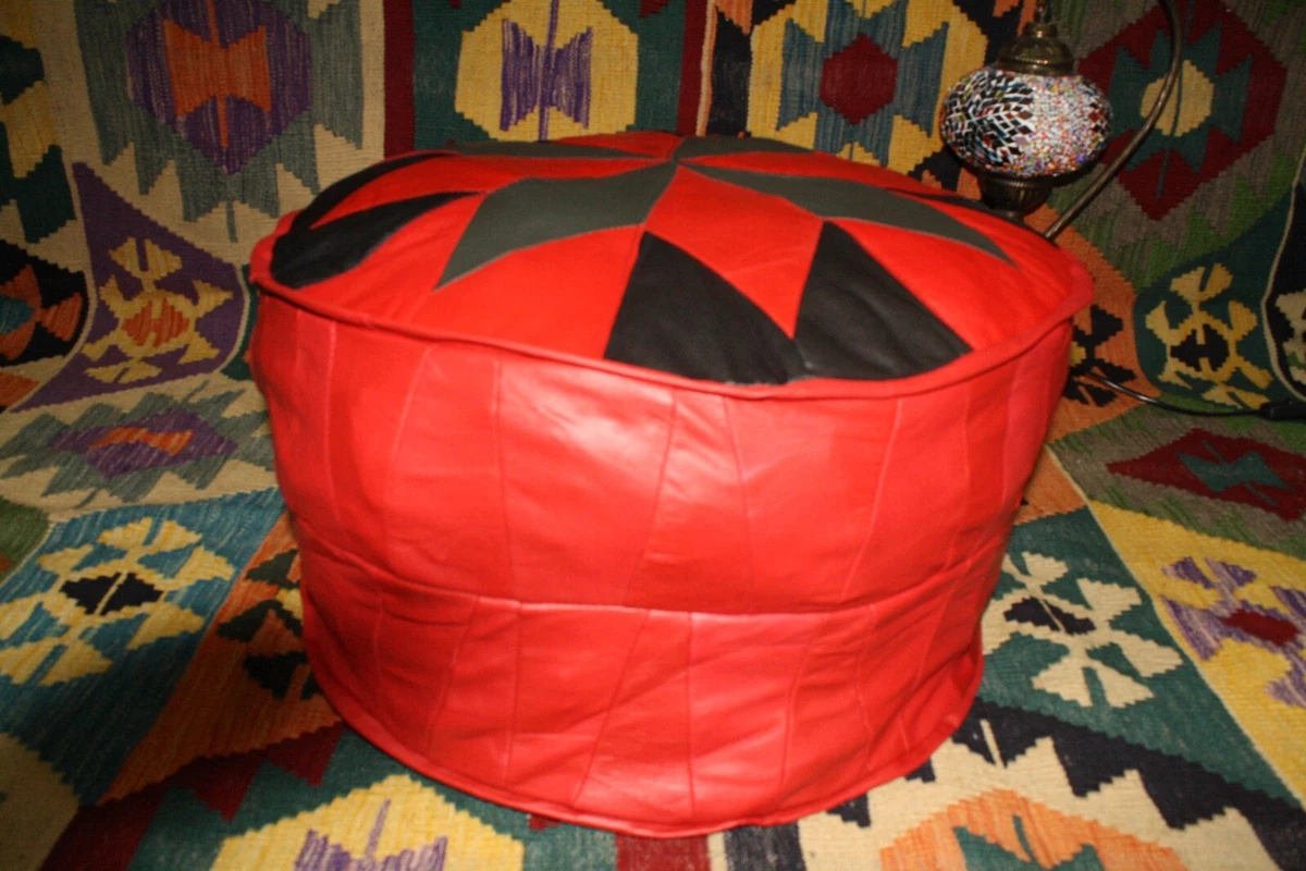 Turkish leather pouffe deals