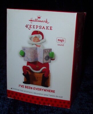 2013 Hallmark I'VE BEEN EVERYWHERE Santa with Map MAGIC Ornament Sound (Music)