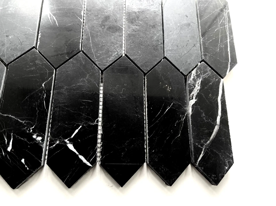 Salpicadero de mosaico de mármol negro 2x6 y azulejo de pared de cocina para baño Foto 4 de 4