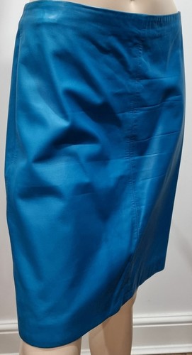 GIANNI VERSACE Bright Blue 100% Leather Straight Short Lined Skirt 44 UK12 - Picture 3 of 7